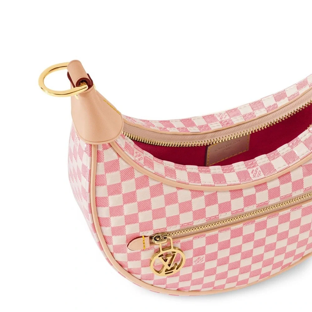 NEW Louis Vuitton Pink and White Checkered Shoulder LOOP Bag